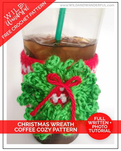 Christmas Wreath Coffee Cozy :: Free Crochet Pattern