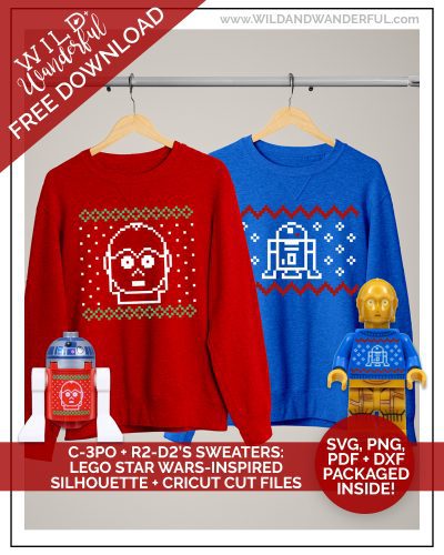 R2-D2 + C-3PO’s Christmas Sweaters :: FREE LEGO STAR WARS INSPIRED SILHOUETTE + CRICUT CUT FILES!